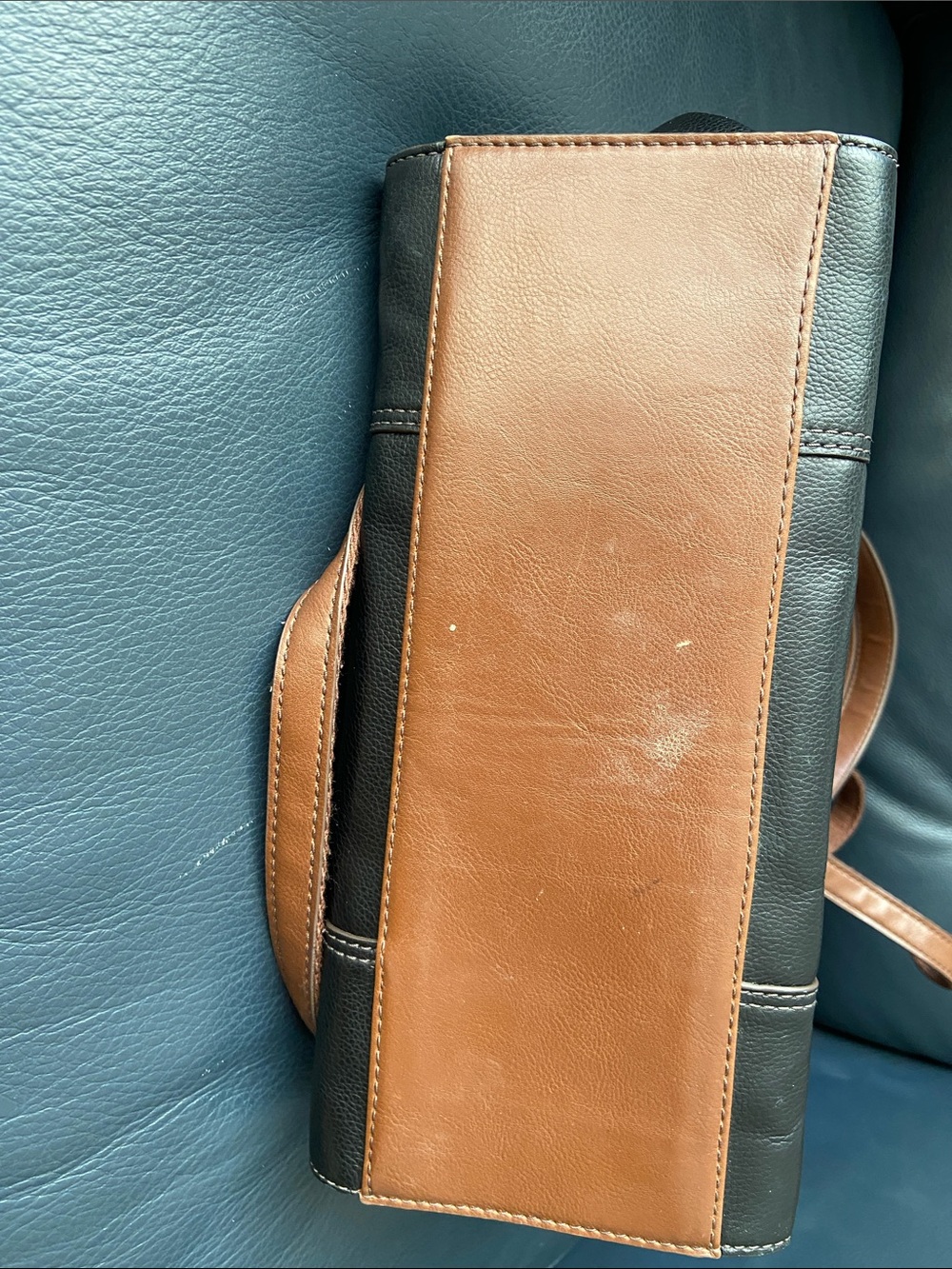 Fossil Black Leather Sara Satchel with Brown Handles - Picture 7 of 9